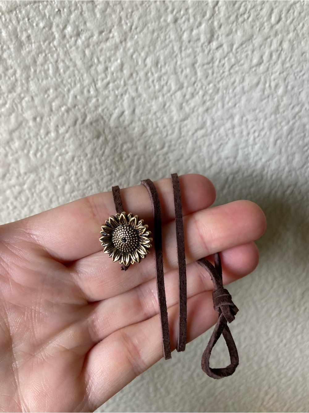 Sunflower Pendant Brown Suede Wrap Bracelet/Choker Necklace